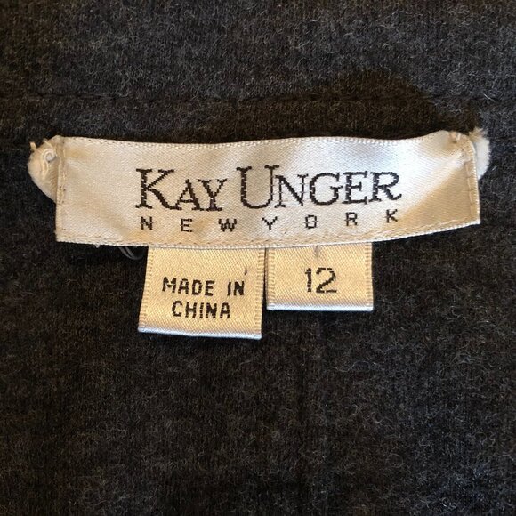 Kay Unger New York Designer Waterfall Detail Wool Coat Charcoal Grey Sz 12 - Picture 6 of 6